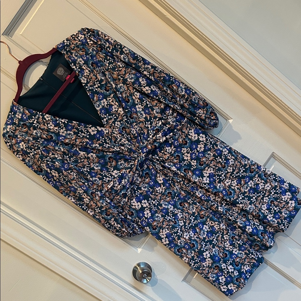 Dress, blue floral v-neck